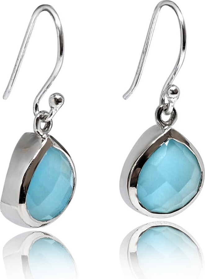 The Jewellery Store London Silver / Blue Pear-Shaped Aqua Chalcedony Earrings In Sterling Silver