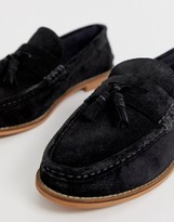 Thumbnail for your product : ASOS DESIGN DESIGN Wide Fit tassel loafers in black suede with natural sole