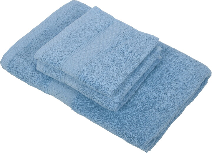 Unique Bargains 3 Pcs Cotton Bath Towel Plain Soft Absorbent Cotton Blue Gray