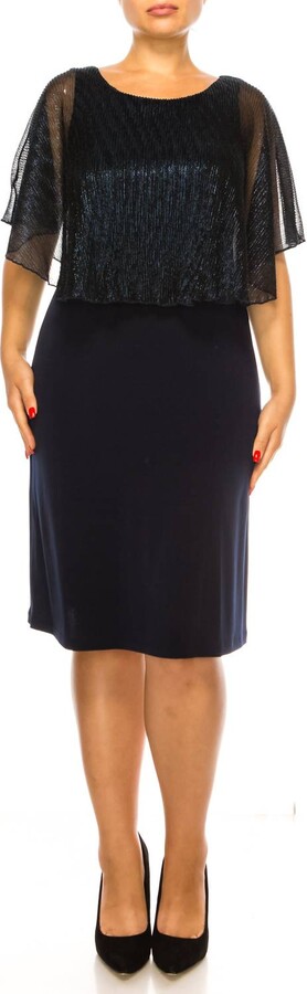 Capelet Sleeve Evening Dress In Navy