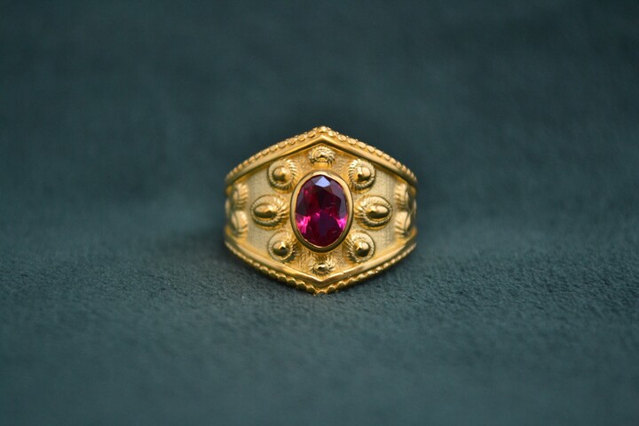 Etsy Medieval Byzantine Ring, 22K Gold-Plated Sterling Silver With Ruby Cubic Zirconia