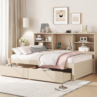 Latitude Run Modern Twin Bed With Sideboard Drawers & Charging Point Daybed Side Storage And Built-in Outlet