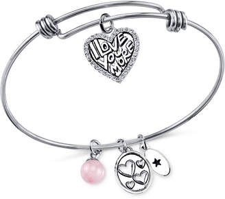 Unwritten I Love You More Charm and Cherry Quartz (8mm) Bangle Bracelet in Stainless Steel
