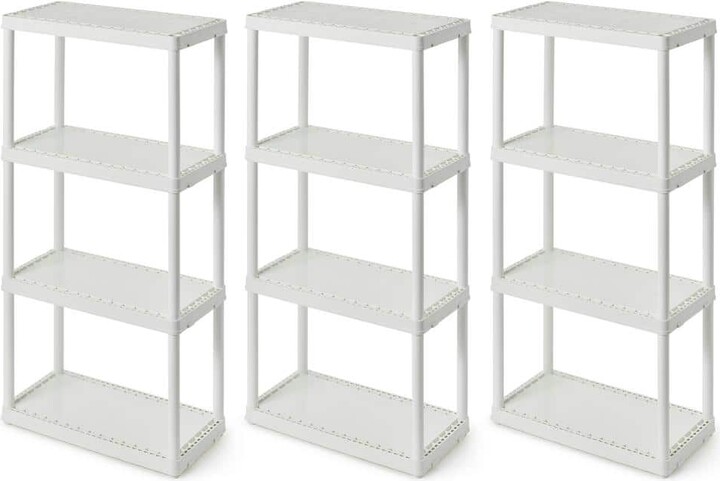 Gracious Living White 4-Tier Plastic Garage Storage Shelving Unit (12 in. W x 48 in. H x 24 in. D)