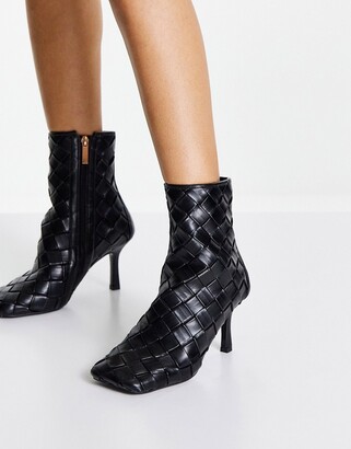 ASOS DESIGN Evita high-heeled square toe woven boots in black