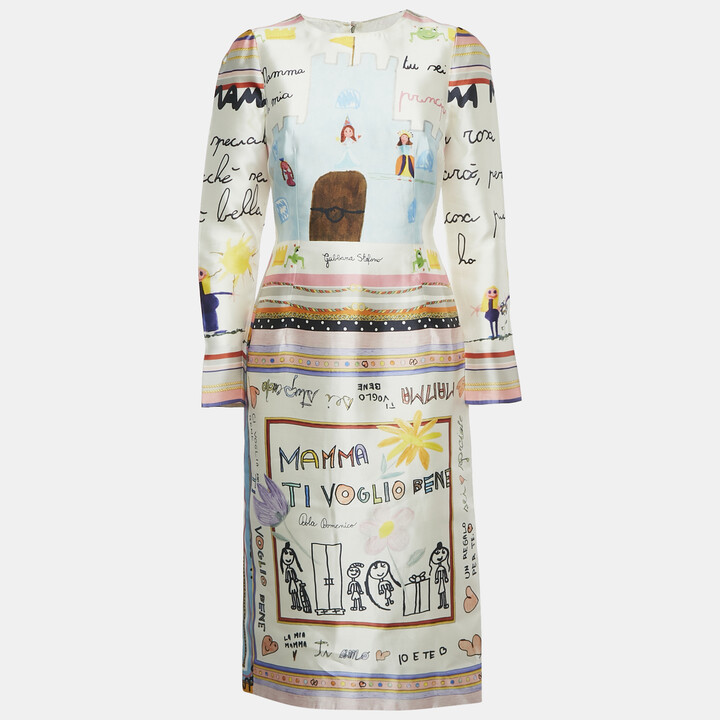 Dolce & Gabbana White Printed Silk Mamma Dress S