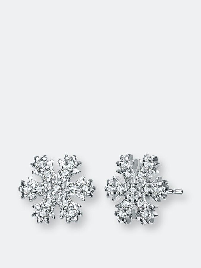 Daesar Silver Plated Stud Earrings Silver Earring Purple CZ Earrings Snowflake Earring 
