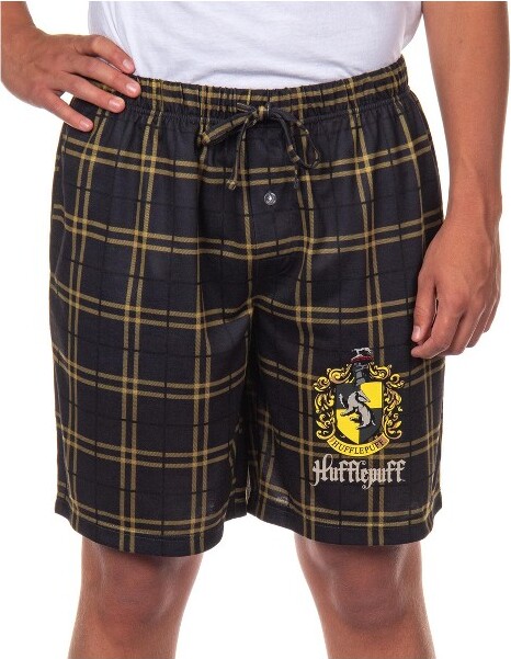 Intimo IntimoHarryPotterPajamasMens'HogwartsHouseCrestPlaidShorts(Hufflepuff,XL)Black