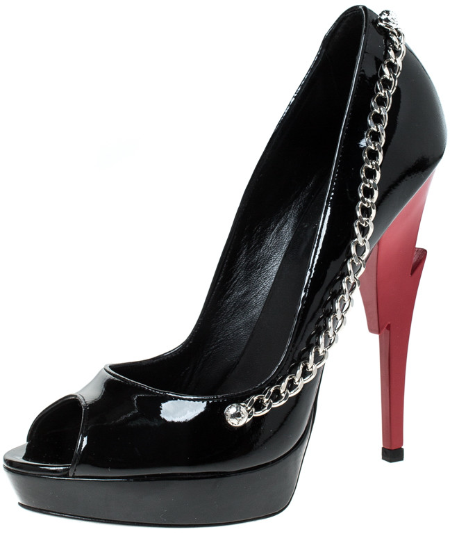 DSQUARED2 Black Patent Leather Chain Detail Peep Toe Pumps Size 39 -  ShopStyle