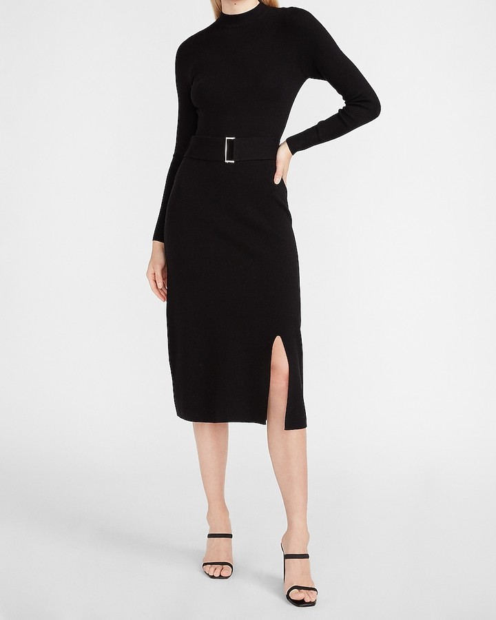 Express Belted Long Sleeve Midi Sweater Dress ShopStyle