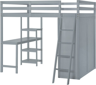 White Loft Bed With Versatile Wardrobe, Desk And Shelves Arrangement For Families Storage Options -
