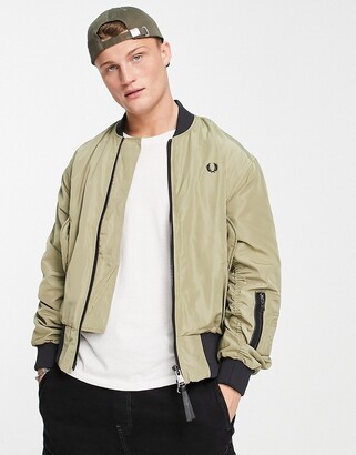 Fred Perry contrast rib bomber jacket in sage - ShopStyle Outerwear