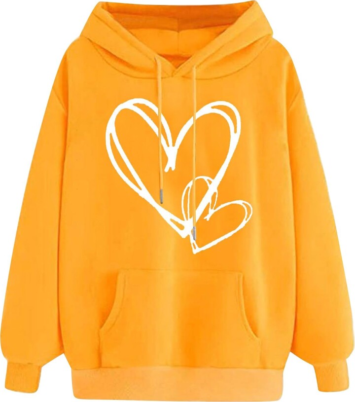 Generic Heevina Hoodies For Women Heart Drawstring Pockets Hoodie Butterfly Ekg Heartbeat Love Dandelion Hooded Fashion Top (Orange