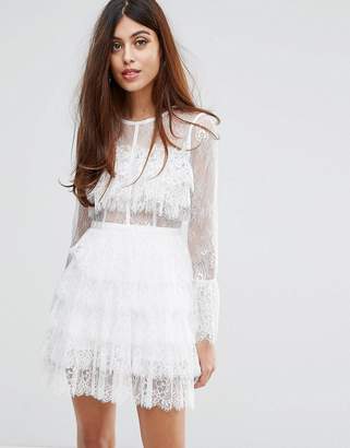 True Decadence Lace Ruffle Dress With Bell Sleeves