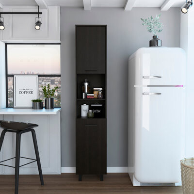 Ebern Designs Sheffield 2-Door Pantry Cabinet, With Two 2-Cabinet Spaces And Two Open Shelves