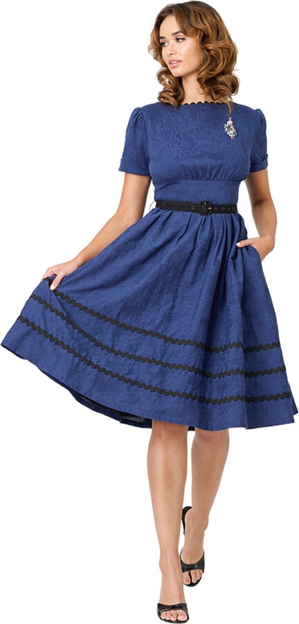 Unique Vintage Boatneck Ricrac Swing Dress
