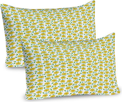 Ambesonne Clove Pillow Sham 2 Pack Carnation Flowers and Buds Yellow Jade Green White