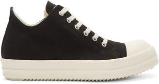 Rick Owens Black and Off-White Canvas Low Sneakers