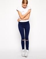 Thumbnail for your product : ASOS Rivington High Waist Denim Ankle Grazer Jeggings in Indigo With Ripped Knees