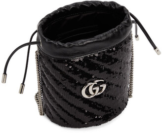 Gucci Black Mini Sequin GG Marmont Bucket Bag