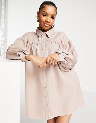 In The Style x Perrie Sian button through shirt dress in taupe - ShopStyle