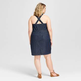 Universal Thread Women's Plus Size Button Front Apron Denim Dress