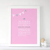 Thumbnail for your product : Co The Bonny Print Personalised Baby Girl 'Bunting' Birth Print