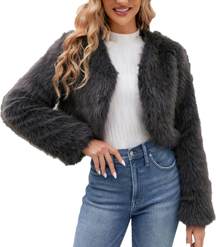 KonJim Womens Faux Leather Jacket with Faux Fur Collar Long Sleeve ...