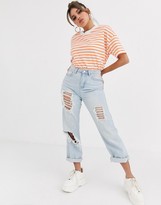 Thumbnail for your product : ASOS DESIGN T-Shirt in boyfriend fit in bright stripe in orange
