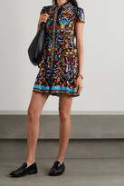 Thumbnail for your product : Alice + Olivia Meeko Embroidered Floral-print Crepe Mini Shirt Dress - Black