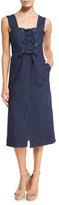 Thumbnail for your product : See by Chloe Sleeveless Laced Stretch Denim Midi Dress, Blue
