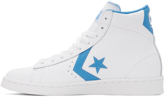 Converse White & Blue 'Pro Leather' High Sneakers