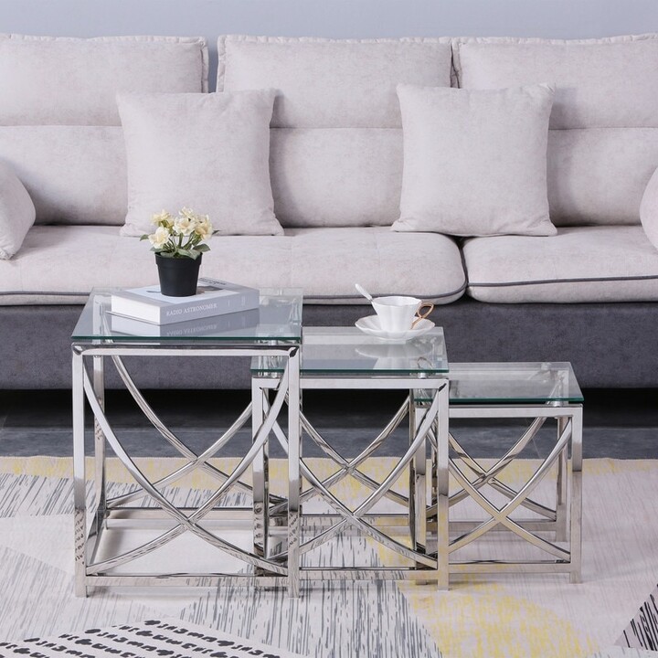 Aoolive Pieces Square Nesting Glass Coffee Tables End Tables