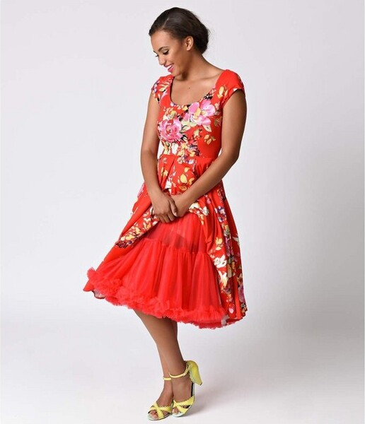 Unique Vintage UniqueVintageWomensRetroStyleRuffledPetticoatRedOneSize