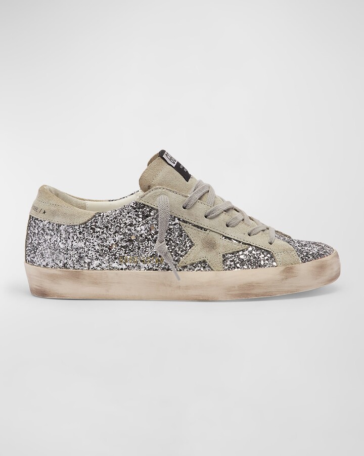 Golden Goose Superstar Suede Glitter Low-Top Sneakers