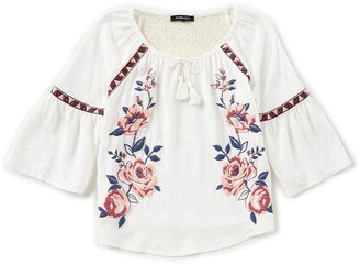 Takara Big Girls 7-16 Rose-Embroidered Bell-Sleeve Top