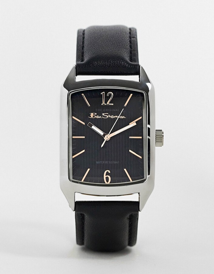 Ben Sherman slim square watch in black and silver ShopStyle