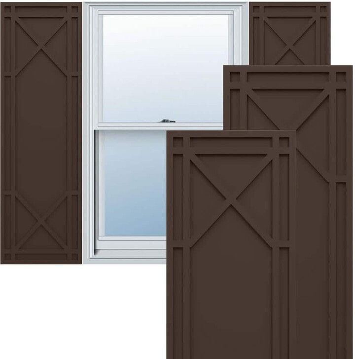 Ekena Millwork True Fit PVC 15 in. W x 52 in. H Raised Panel Vinyl Shutters Pair in Raisin Brown