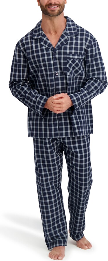Hanes Men's Woven Button Down Pajama Sleep Set