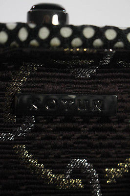 Kotur Black White Canvas Netted Silver Tone Chain Strap Small Clutch Handbag