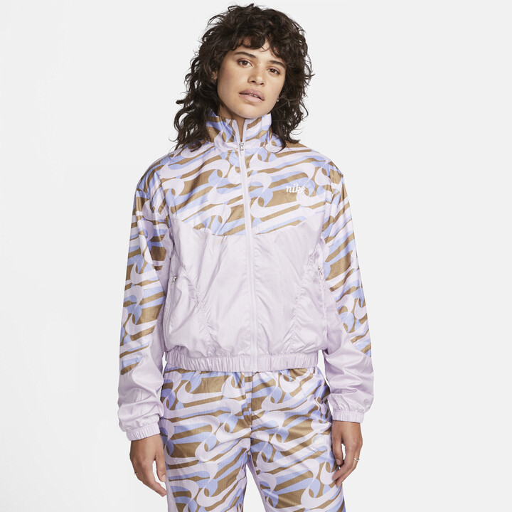 Nike Women's Sportswear Icon Clash Woven Allover Print Jacket in Purple