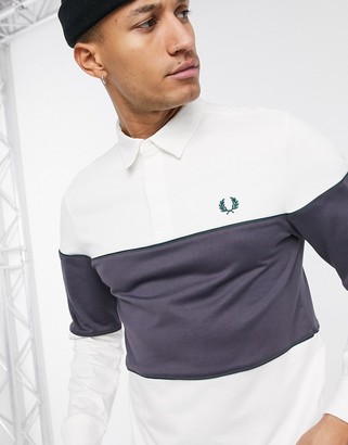Fred Perry rugby colour block polo in white and grey