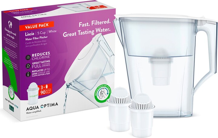 Aqua Optima 94oz. Water Filter Liscia Pitcher w /(3) Filters