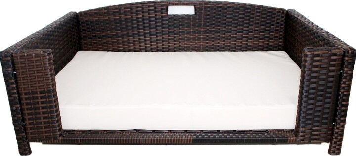 Iconic Pet Rattan Rectangular Sofa Cat & Dog Bed with Removable Cover, Espresso, Medium