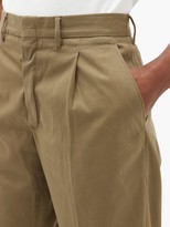 Thumbnail for your product : Myar High-rise Pleated Cotton-blend Cropped Trousers - Khaki