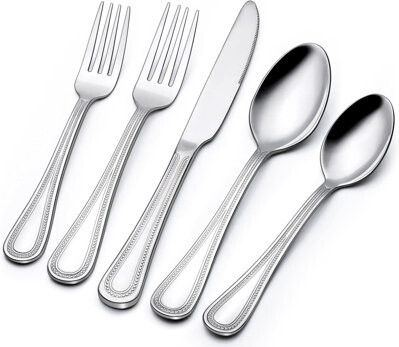 Lark Manor 60-Piece Stainless Steel Flatware Set For 12, Mirror Polished Cutlery With Beaded Handle, Dishwasher Safe Tableware For Home & Restaurant