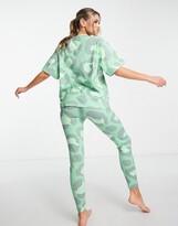 Thumbnail for your product : ASOS DESIGN oversized tee & leggings pajama set in green animal print