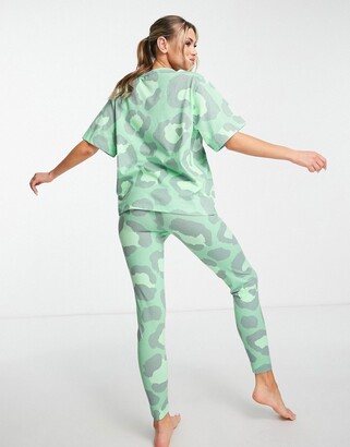 ASOS DESIGN oversized tee & leggings pajama set in green animal print