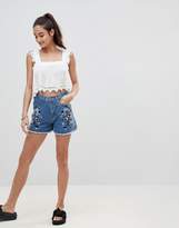 Thumbnail for your product : PrettyLittleThing Floral Embroidered Denim Shorts