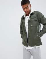 Thumbnail for your product : Hollister twill military overshirt jacket back logo print in olive green